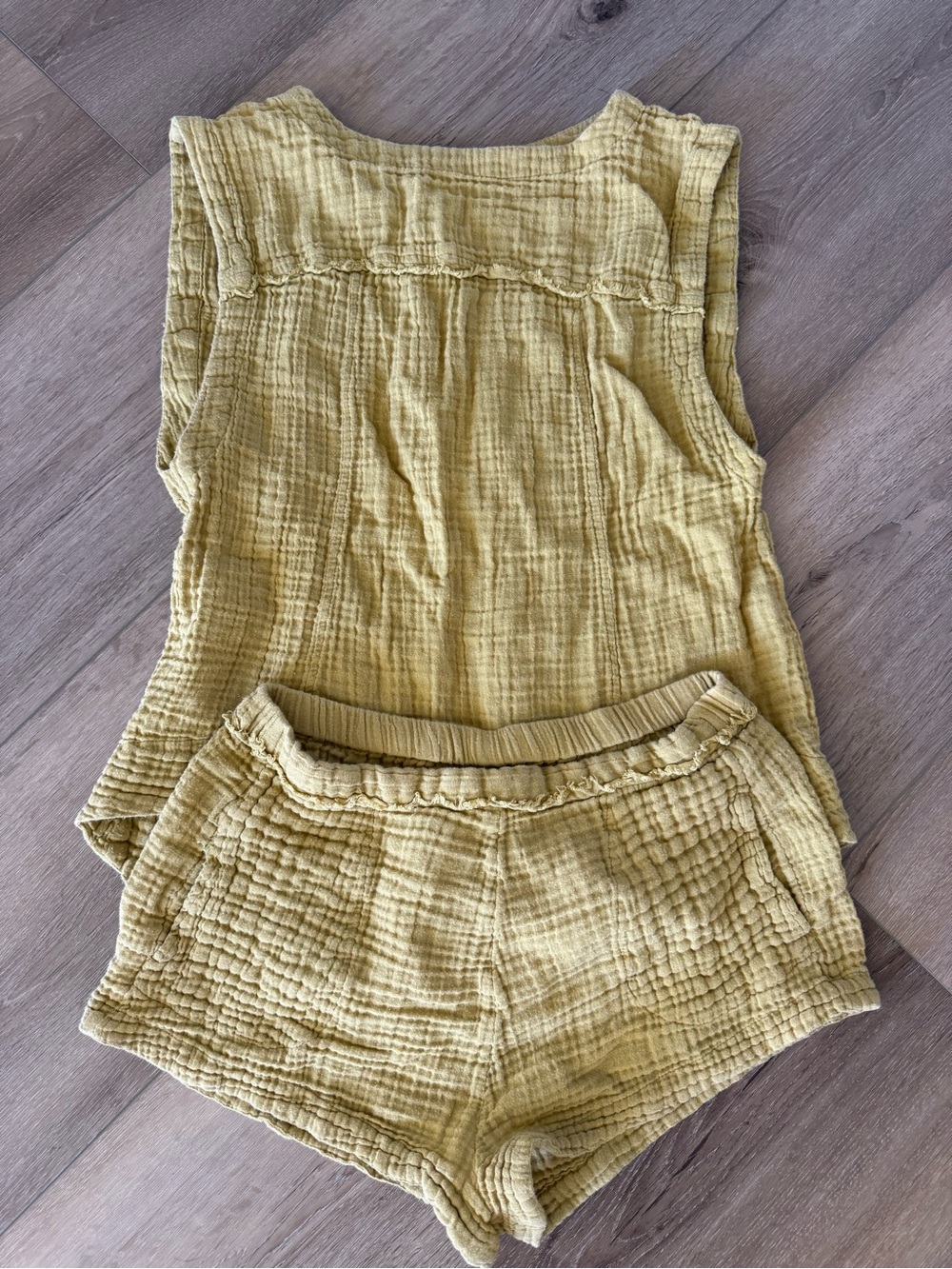 Free People Mustard Yellow Gauze Gauzey Airy Shorts Top Set Outfit XS